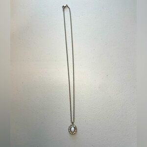 Vintage Avon Faux Opal & Rhinestone Necklace On 10” Silver-tone Chain